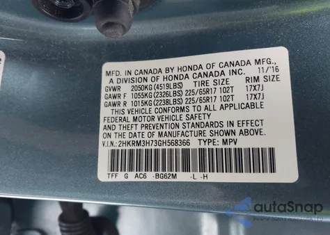 2016 Honda Cr-V Ex-L z USA, uszkodzony, nr VIN 2HKRM3H73GH568366